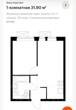 1-комн.кв., 32 м², этаж 32