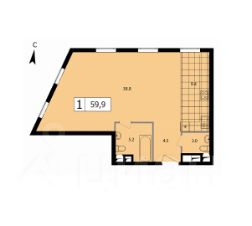 1-комн.апарт., 60 м², этаж 6