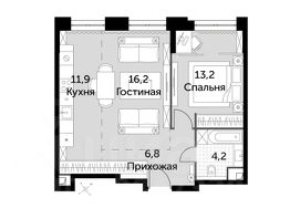 2-комн.кв., 52 м², этаж 13