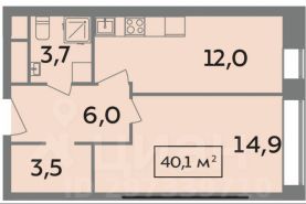 1-комн.кв., 40 м², этаж 5