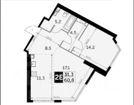 2-комн.кв., 61 м², этаж 22