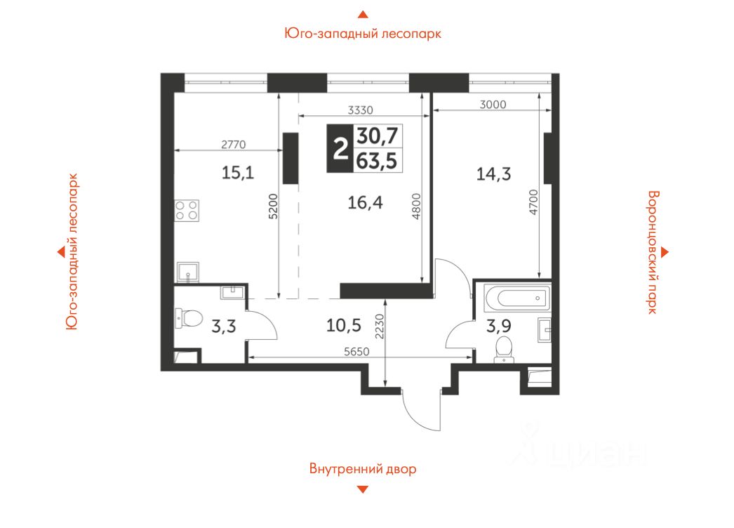 Продажа двухкомнатной квартиры 63,5м² ул. Академика Волгина, 2С3, Москва,  м. Воронцовская - база ЦИАН, объявление 302141509