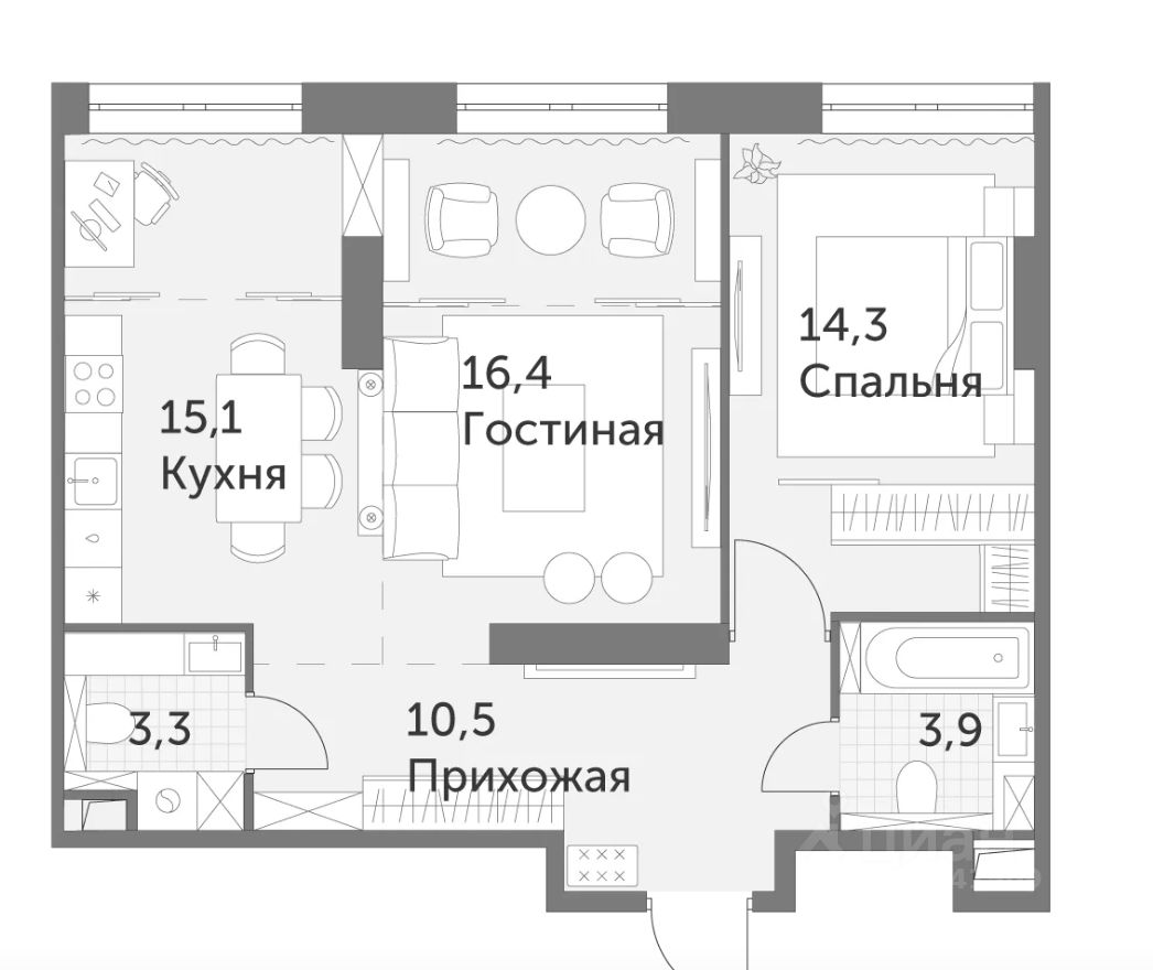 Продажа двухкомнатной квартиры 63,5м² ул. Академика Волгина, 2С3, Москва,  м. Воронцовская - база ЦИАН, объявление 302141509