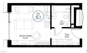 апарт.-студия, 25 м², этаж 19