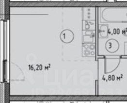 студия, 25 м², этаж 12