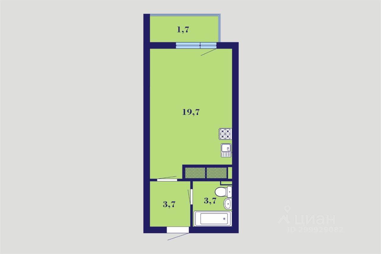 Продаю квартиру-студию 29м² просп. Авиаторов Балтики, Мурино, Ленинградская  область, Всеволожский район, м. Девяткино - база ЦИАН, объявление 299929082