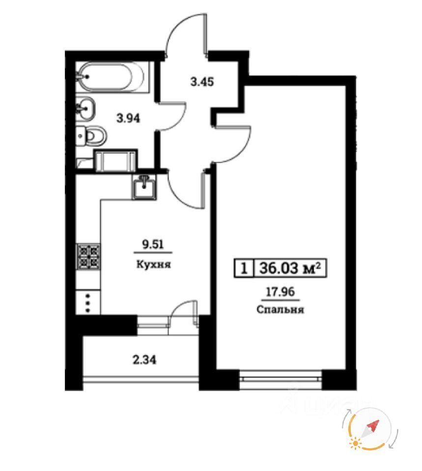 Продажа однокомнатной квартиры 36м² ул. Екатерининская, 19, Мурино ...