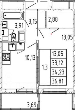 1-комн.кв., 37 м², этаж 10