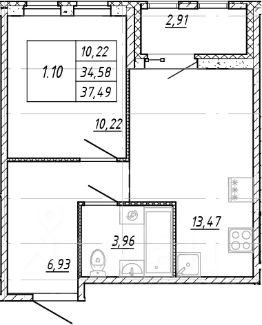 1-комн.кв., 35 м², этаж 2