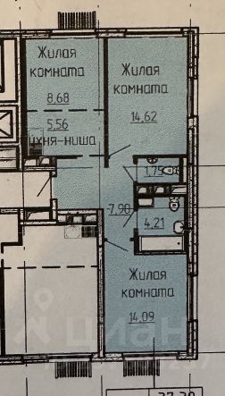 3-комн.кв., 56 м², этаж 16