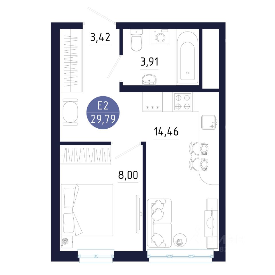 Продаю однокомнатную квартиру 30,2м² ул. Щегловская засека, Тула, Тульская  область - база ЦИАН, объявление 298266314