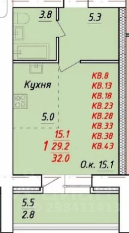1-комн.кв., 32 м², этаж 9