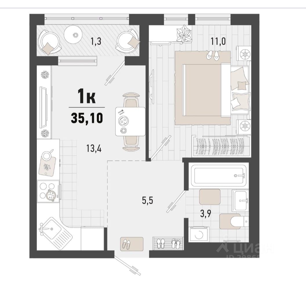 Продаю однокомнатную квартиру 35,1м² ул. Мурата Ахеджака, Новороссийск,  Краснодарский край - база ЦИАН, объявление 298653566