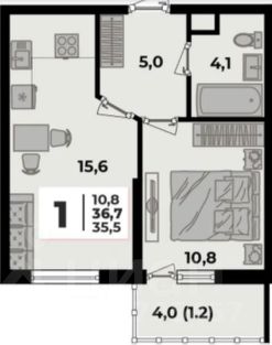 1-комн.кв., 37 м², этаж 20