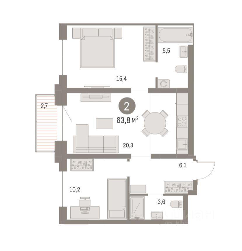 Продается2-комн.квартира,63,84м²