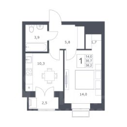 1-комн.кв., 38 м², этаж 11