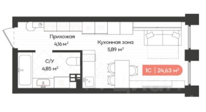 студия, 25 м², этаж 4