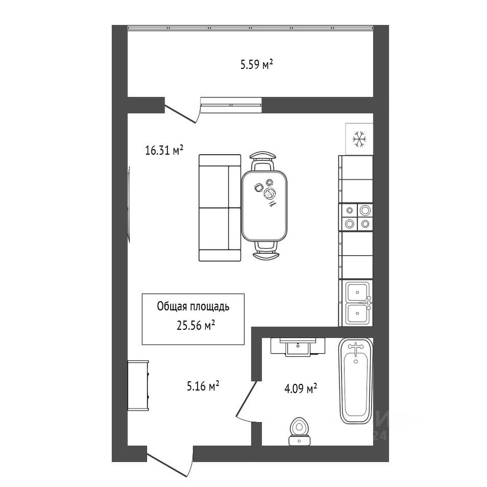 Продаетсяапартаменты-студия,25,56м²
