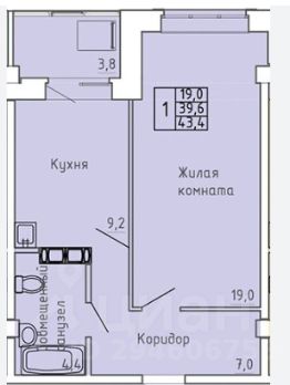1-комн.кв., 43 м², этаж 6