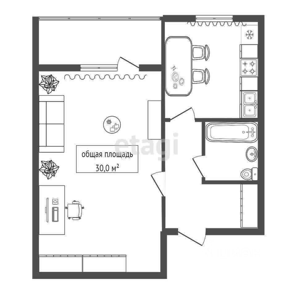 Купить однокомнатную квартиру 30м² ул. Дуси Ковальчук, 242, Новосибирск,  Новосибирская область, м. Заельцовская - база ЦИАН, объявление 302239896