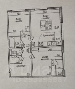 3-комн.кв., 56 м², этаж 12