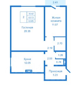 2-комн.кв., 64 м², этаж 9