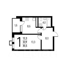 1-комн.кв., 34 м², этаж 3