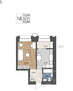 1-комн.кв., 34 м², этаж 8