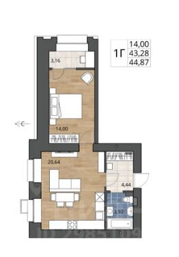 2-комн.кв., 45 м², этаж 7