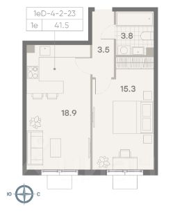 1-комн.кв., 42 м², этаж 5