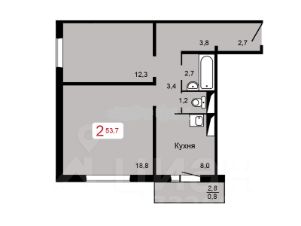2-комн.кв., 56 м², этаж 10