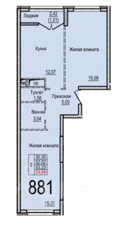 2-комн.кв., 54 м², этаж 16