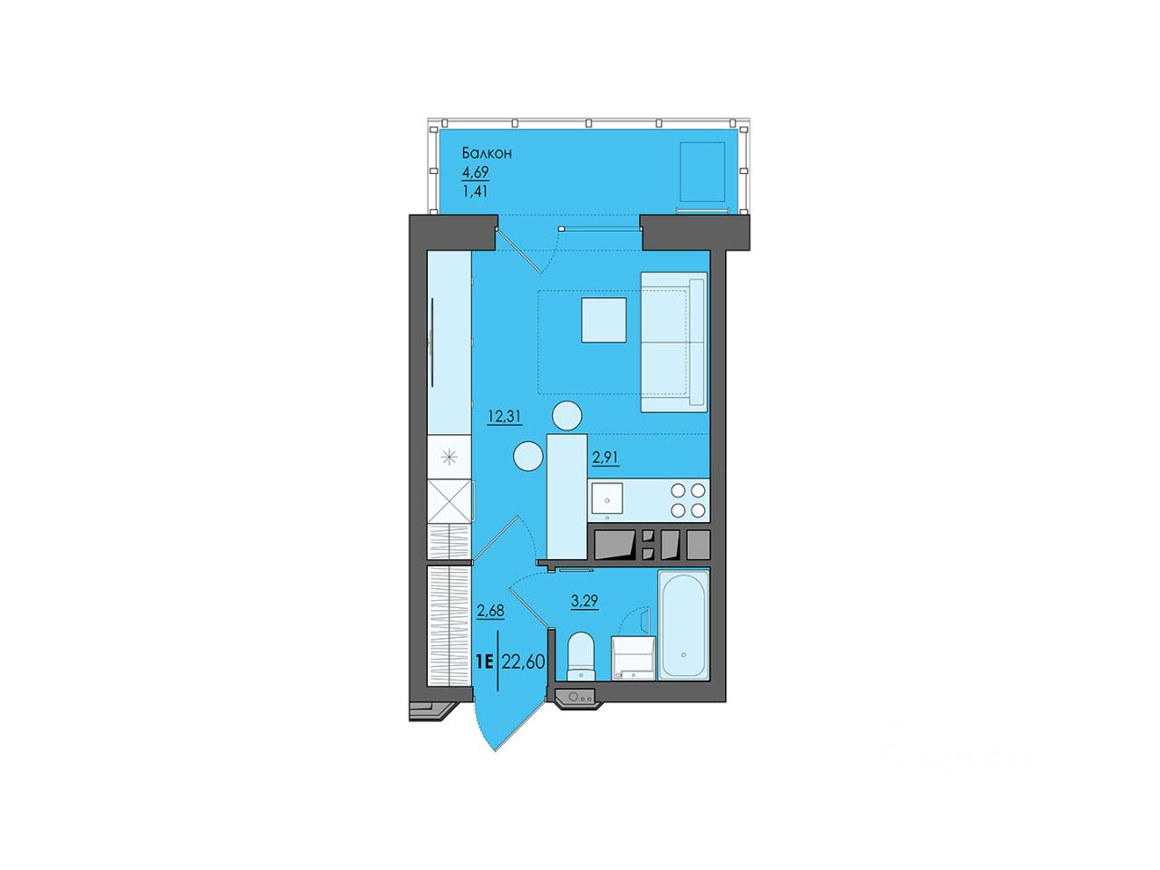 Купить однокомнатную квартиру 22,6м² ул. Сергея Есенина, 9А, Пермь, Пермский  край - база ЦИАН, объявление 298909515