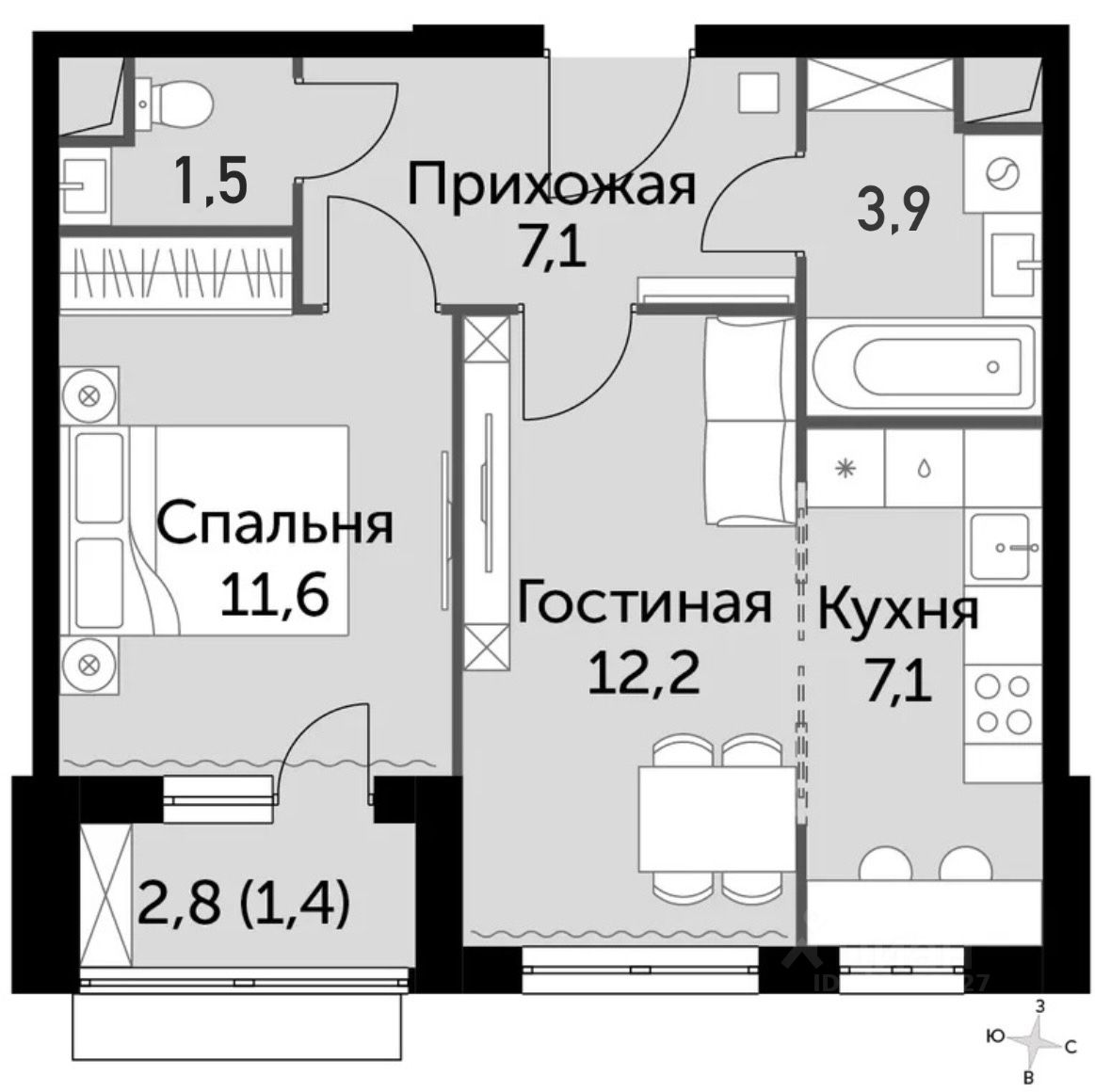 Купить двухкомнатную квартиру 44,8м² ул. Вишневая, Московская область,  Ленинский городской округ, Поляна СНТ, м. Красногвардейская - база ЦИАН,  объявление 288276027