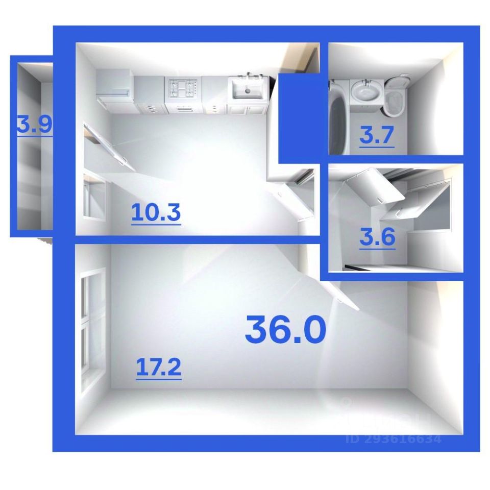 Продажа однокомнатной квартиры 36м² ул. Окольная, 5, Псковская область,  Псковский район, Писковичская волость, Портянниково деревня - база ЦИАН,  объявление 293616634