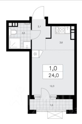 1-комн.кв., 24 м², этаж 5