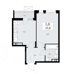 1-комн.кв., 36 м², этаж 14