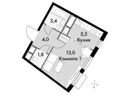 1-комн.кв., 28 м², этаж 6