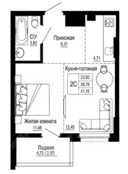 кв. своб. план., 41 м², этаж 8