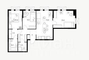 3-комн.кв., 75 м², этаж 8