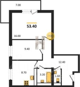 2-комн.кв., 53 м², этаж 20