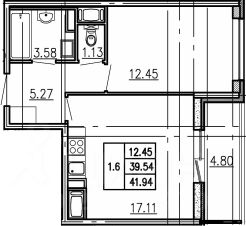 1-комн.кв., 42 м², этаж 10