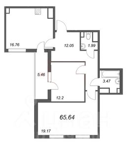 2-комн.кв., 66 м², этаж 3