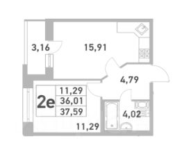 1-комн.кв., 38 м², этаж 6