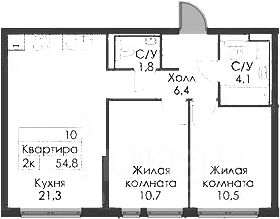 2-комн.кв., 55 м², этаж 8