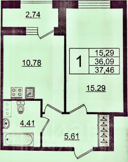 1-комн.кв., 37 м², этаж 7