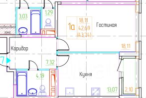 1-комн.кв., 45 м², этаж 11