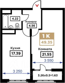 1-комн.кв., 51 м², этаж 17