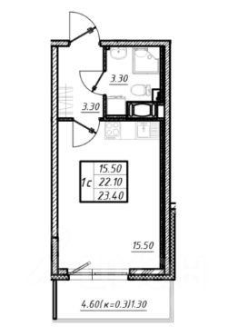 студия, 25 м², этаж 6