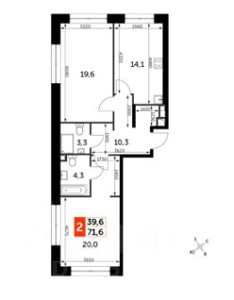 2-комн.кв., 72 м², этаж 16
